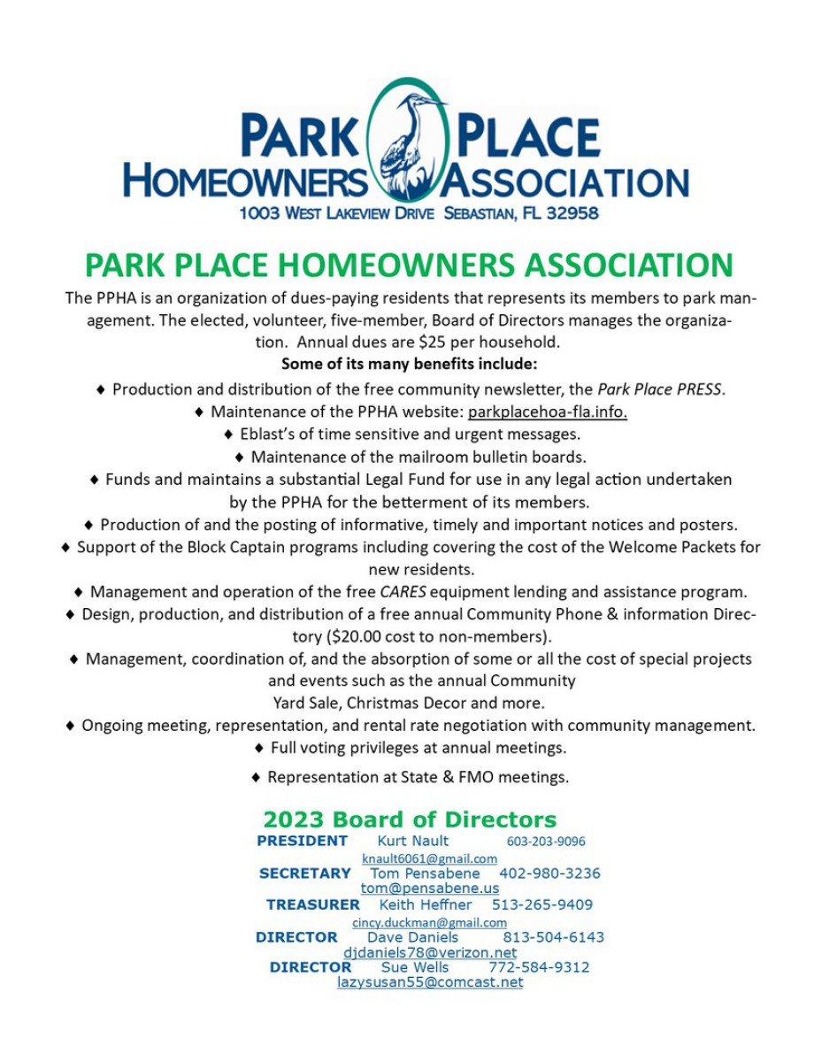 The Pulse of Park Place ABOUT THE PARK PLACE HOMEOWNERS ASSOCIATION